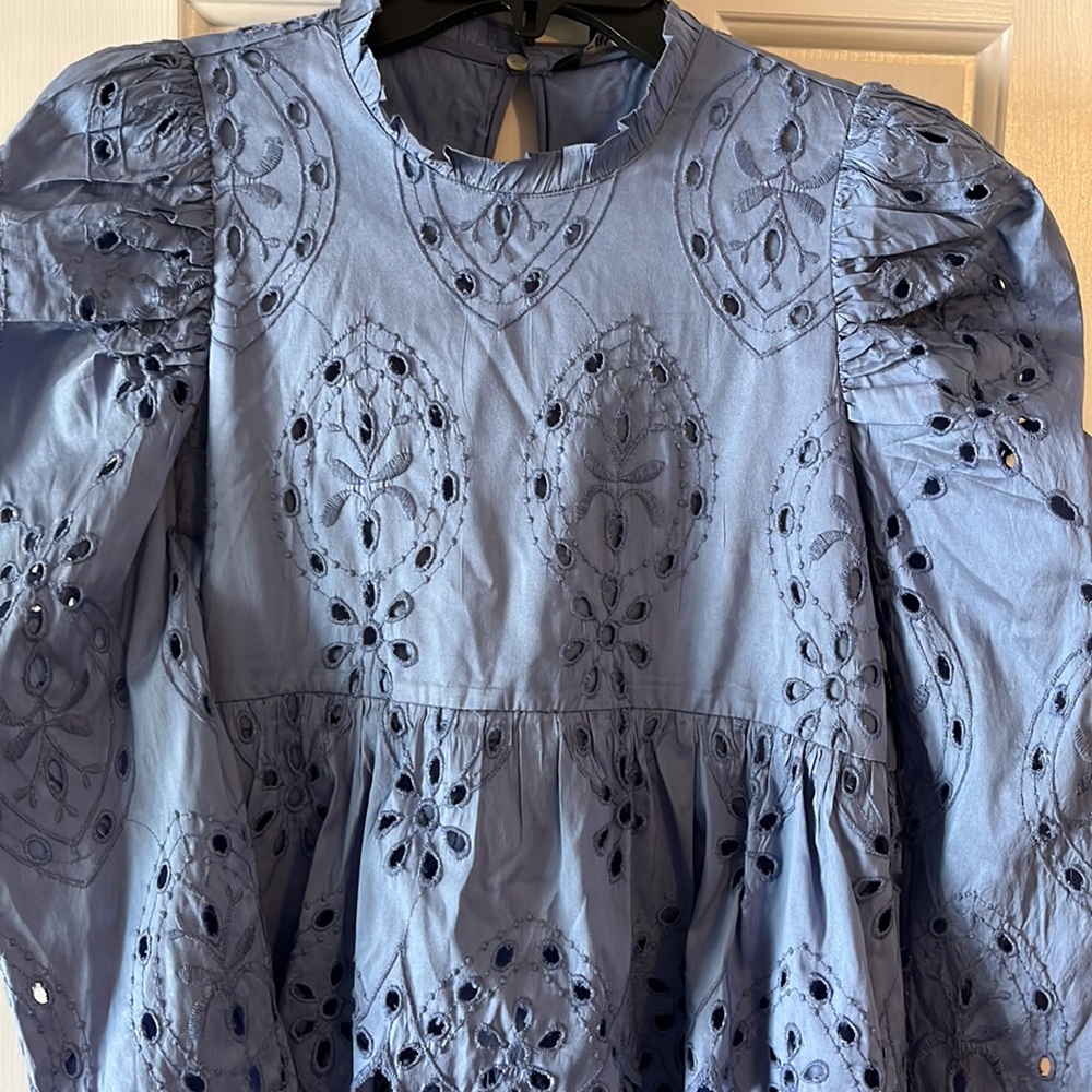 ZARA eyelet puff long sleeve mini dress size small - Picture 7 of 11